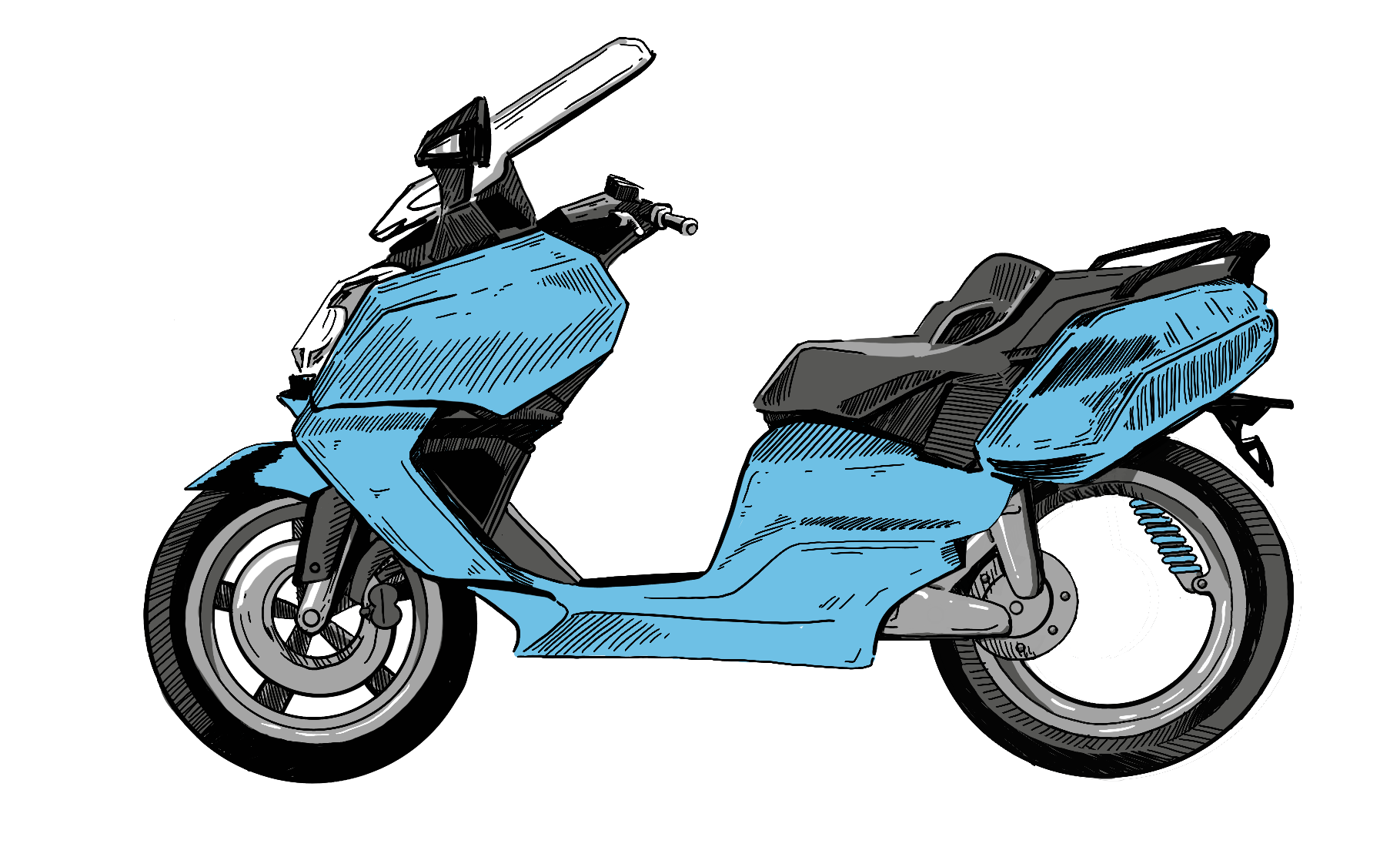 Illustration eines Rollers mit Traction-X, eine revolutionären Antriebstechnologie für exzellente Fahreigenschaften von Motorrollern.